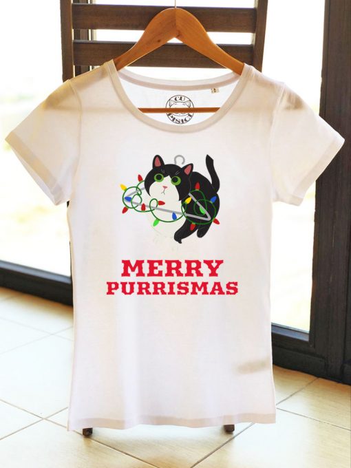 Tricou bumbac organic-Merry Purrismas (Tuxedo Cat)
