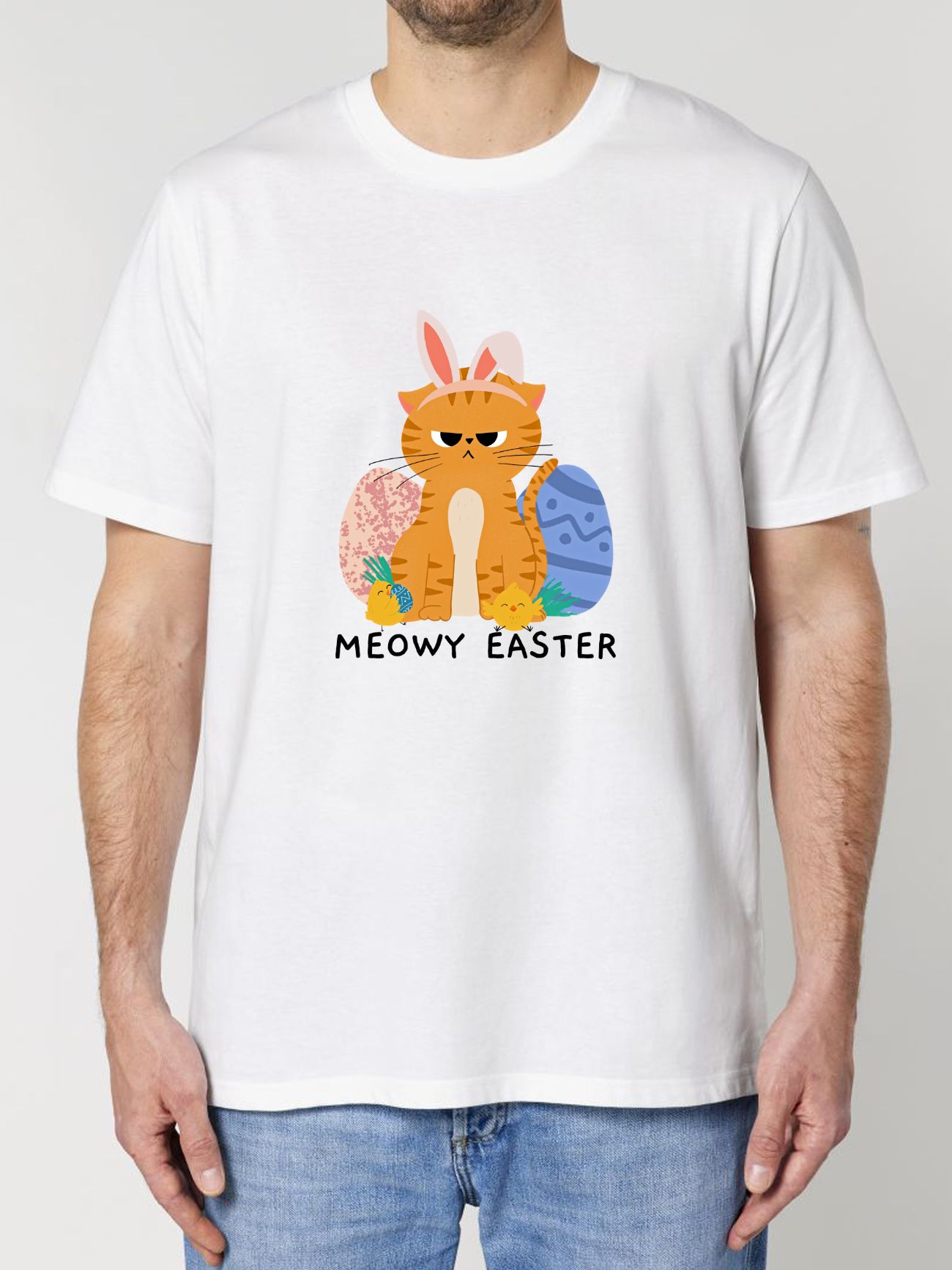 Tricou din bumbac organic Premium-Meowy Easter, Barbati