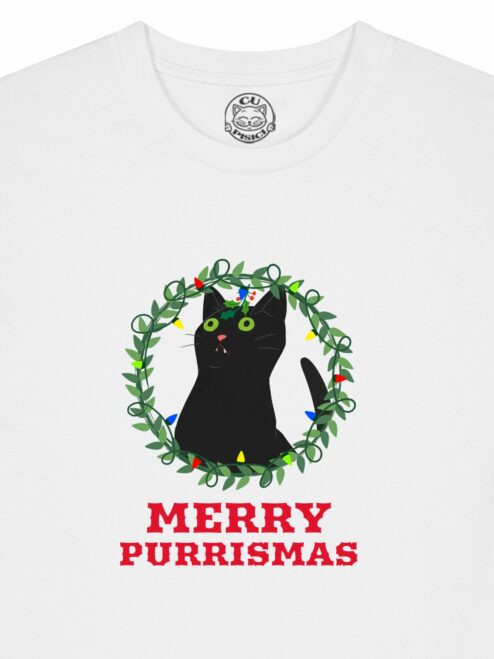 Tricou din bumbac organic Premium-Merry Purrismas (Black Cat), Barbati