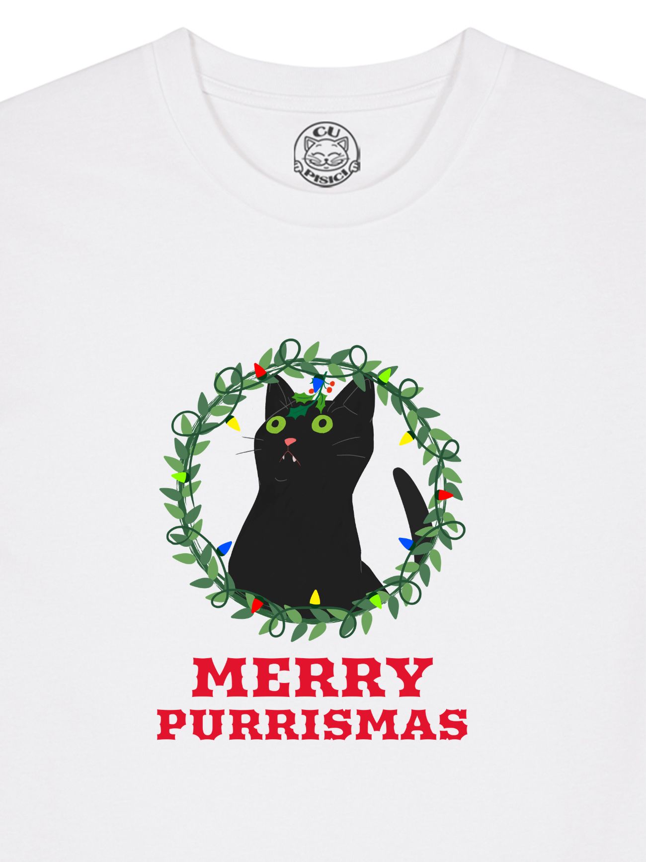 Tricou din bumbac organic Premium-Merry Purrismas (Black Cat), Barbati