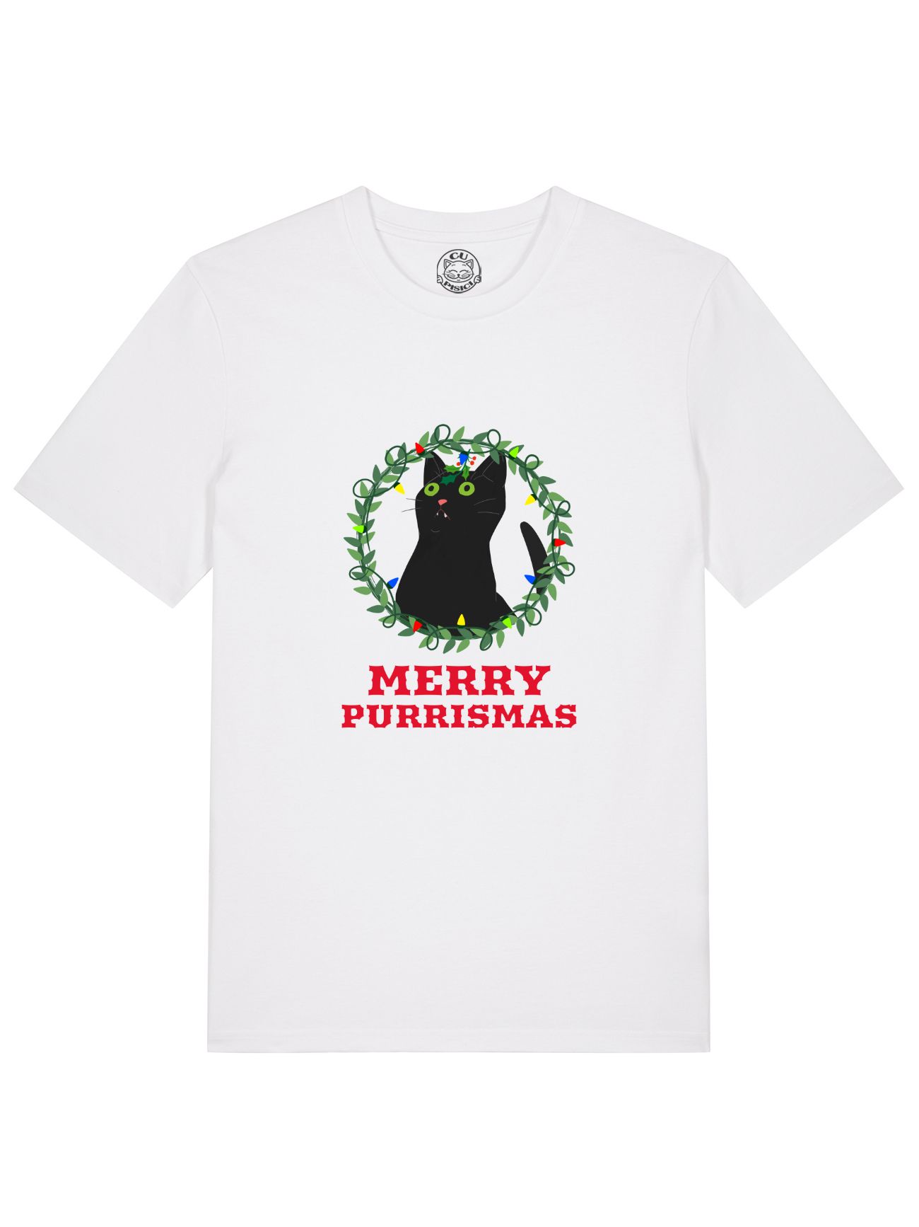 Tricou din bumbac organic Premium-Merry Purrismas (Black Cat), Barbati