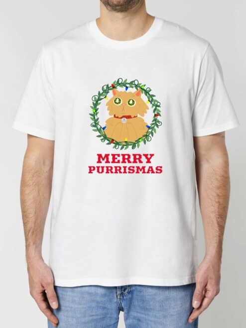 Tricou din bumbac organic Premium-Merry Purrismas (Ginger Cat), Barbati