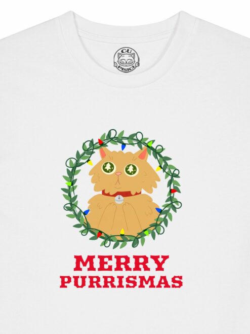Tricou din bumbac organic Premium-Merry Purrismas (Ginger Cat), Barbati