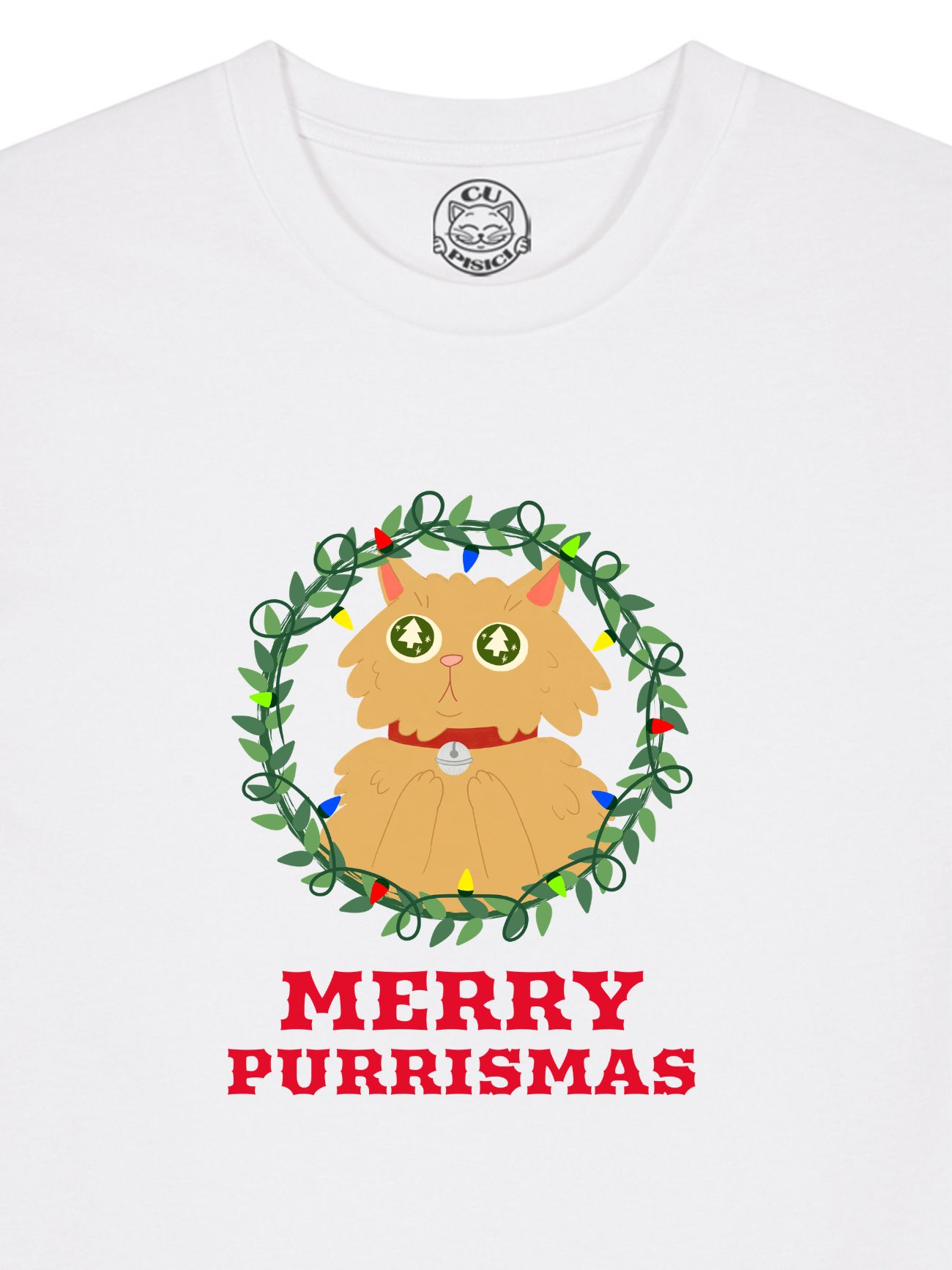 Tricou din bumbac organic Premium-Merry Purrismas (Ginger Cat), Barbati