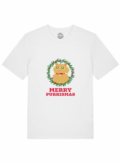 Tricou din bumbac organic Premium-Merry Purrismas (Ginger Cat), Barbati