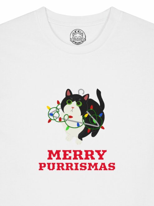 Tricou din bumbac organic Premium-Merry Purrismas (Tuxedo Cat), Barbati