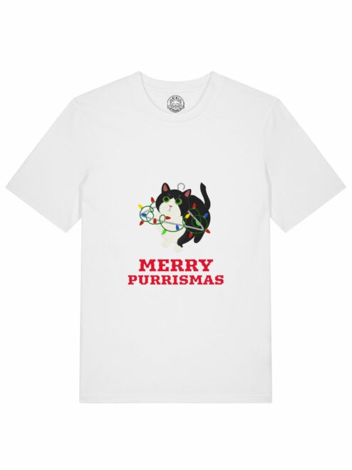 Tricou din bumbac organic Premium-Merry Purrismas (Tuxedo Cat), Barbati
