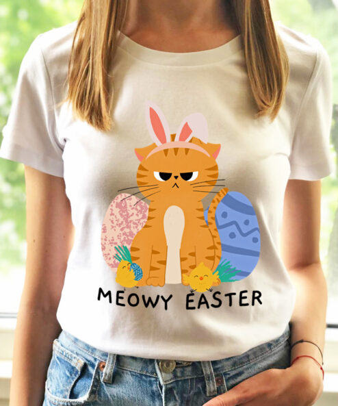 Tricou bumbac organic-Meowy Easter, Femei