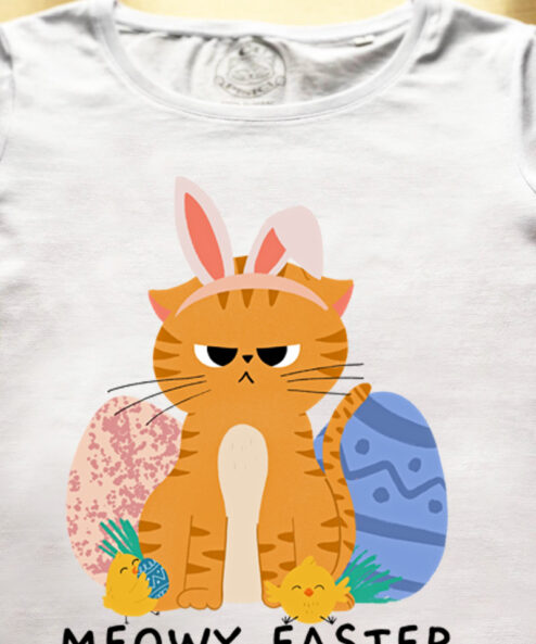 Tricou bumbac organic-Meowy Easter