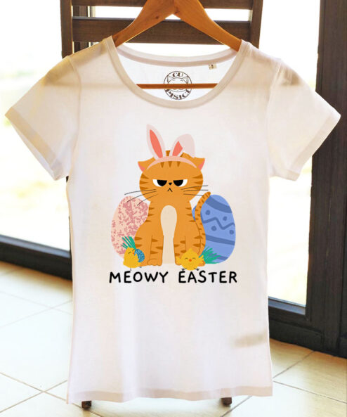 Tricou bumbac organic-Meowy Easter, Femei