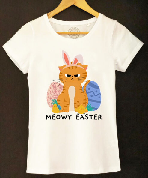 Tricou bumbac organic-Meowy Easter, Femei