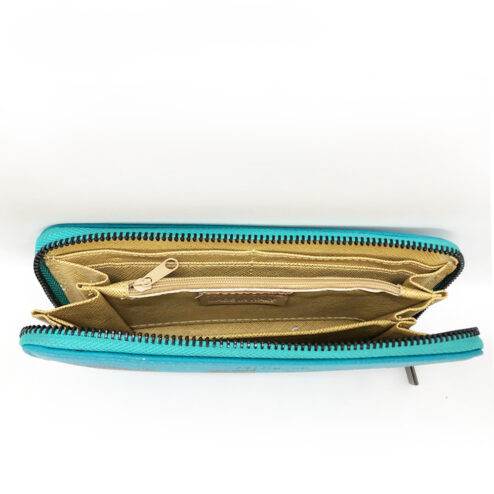 Portofel din piele naturala-Cats in Black, pictat manual, Albastru