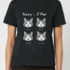 Tricou bumbac organic-Cat Mood, Femei-Negru