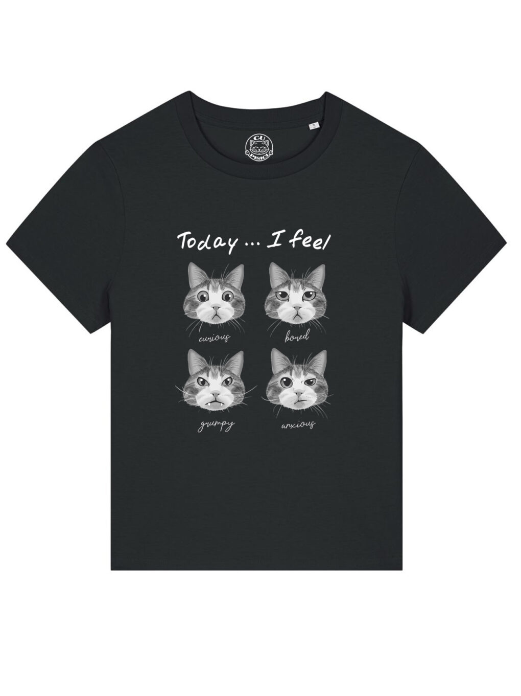 Tricou bumbac organic-Cat Mood, Femei-Negru