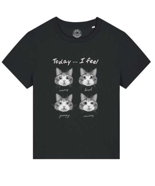 Tricou bumbac organic-Cat Mood, Femei-Negru