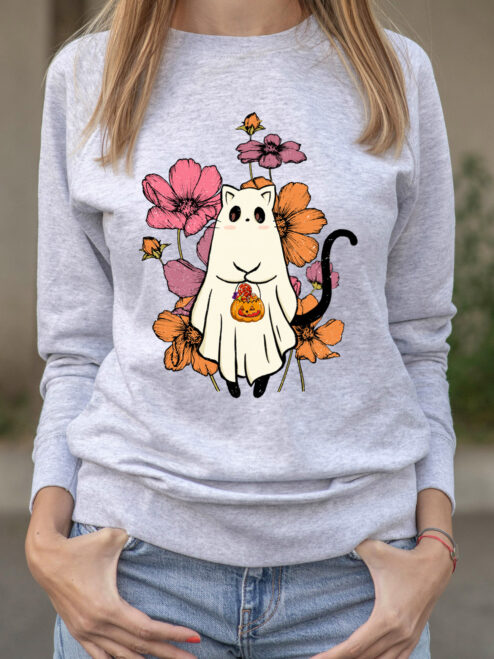 Bluza printata-Cute Halloween Cat, Femei