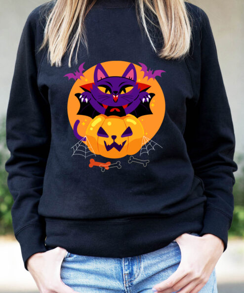 Bluza printata-Halloween Cat, Femei