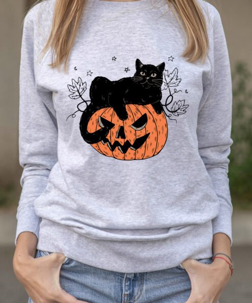 Bluza printata-Pumpkin Cat, Femei