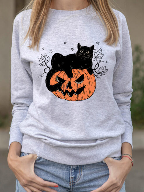 Bluza printata-Pumpkin Cat, Femei