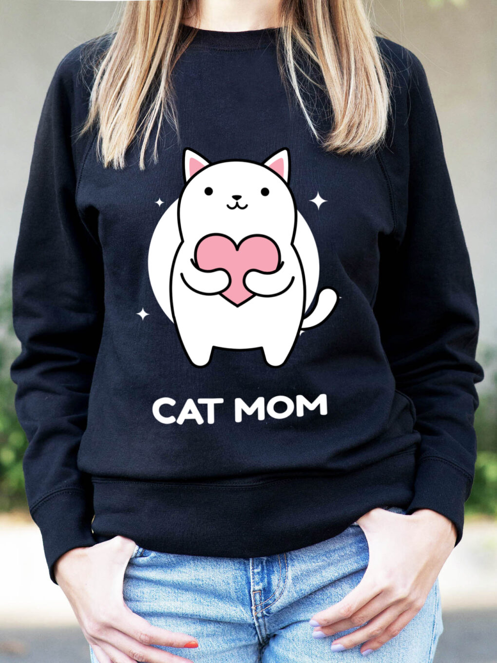 Bluza printata-Cat Mom, Femei-Neagra