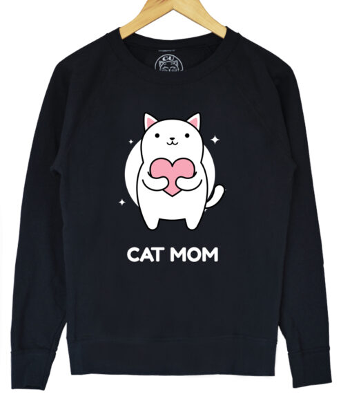 Bluza printata-Cat Mom, Femei-Neagra