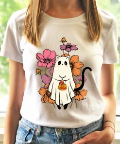 Tricou bumbac organic-Cute Halloween Cat, Femei