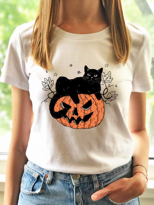 Tricou bumbac organic-Pumpkin Cat, Femei