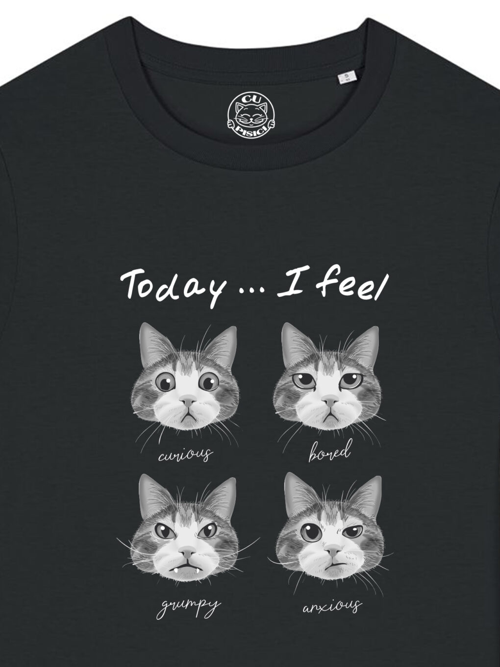 Tricou bumbac organic-Cat Mood, Femei-Negru