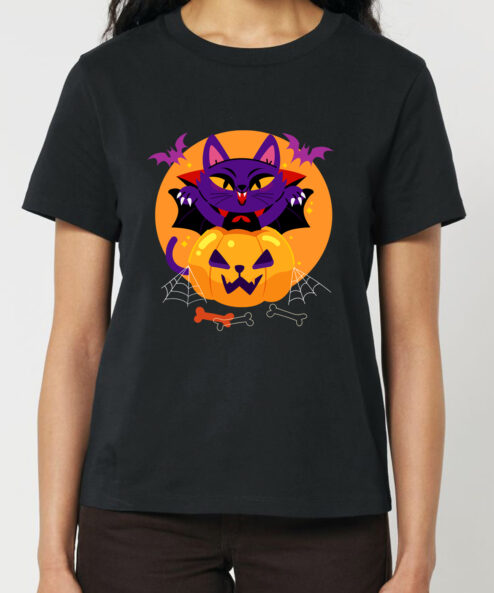 Tricou bumbac organic-Halloween Cat, Femei