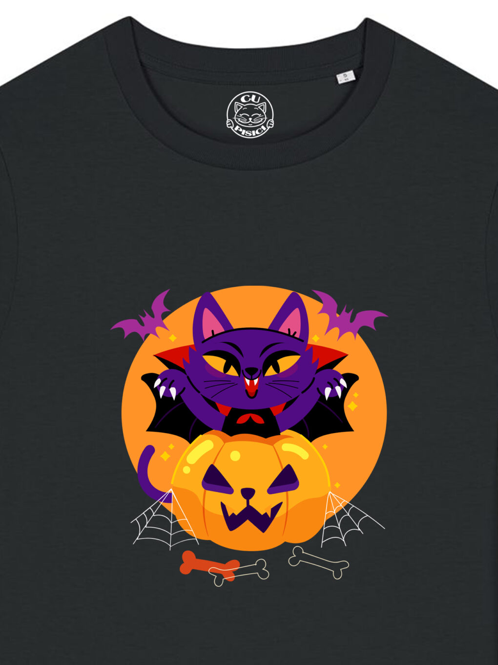 Tricou bumbac organic-Halloween Cat, Femei