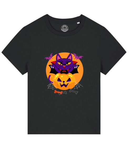 Tricou bumbac organic-Halloween Cat, Femei