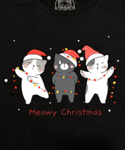 Tricou bumbac organic-Christmas Cats-Negru