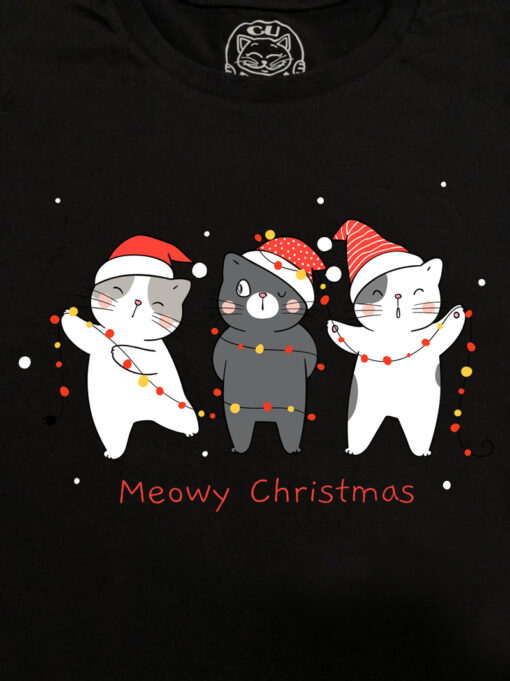 Tricou bumbac organic-Christmas Cats-Negru