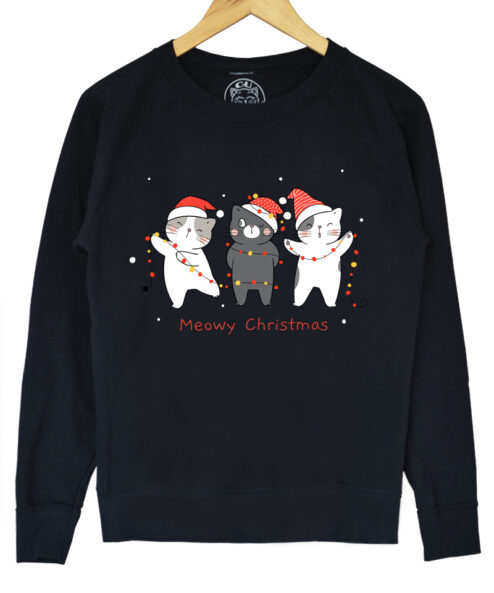 Bluza printata-Christmas Cats, Femei-Neagra