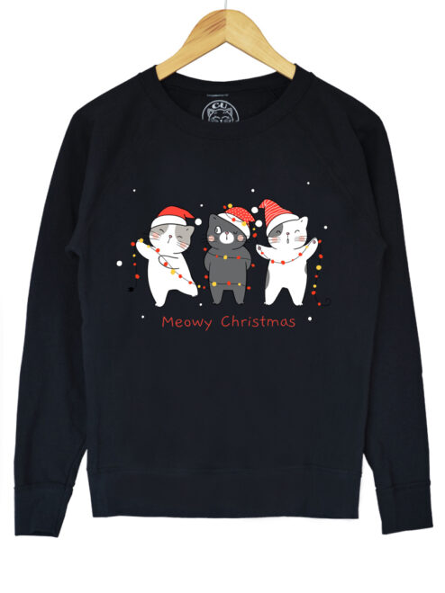 Bluza printata-Christmas Cats, Femei-Neagra