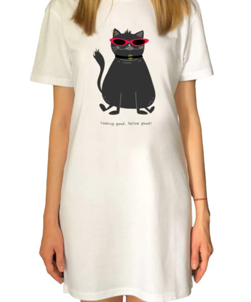 Rochie bumbac organic-Looking good, feline good, Femei