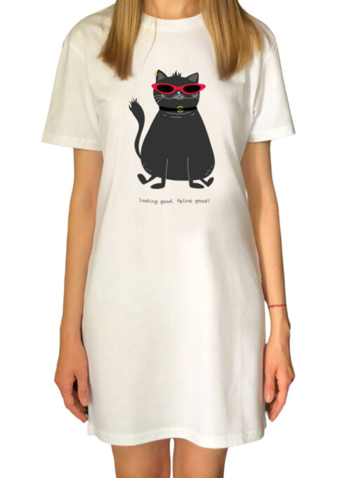 Rochie bumbac organic-Looking good, feline good, Femei