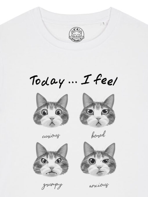 Tricou bumbac organic-Cat Mood, Femei-Alb