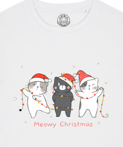 Tricou bumbac organic-Christmas Cats, Femei-Alb