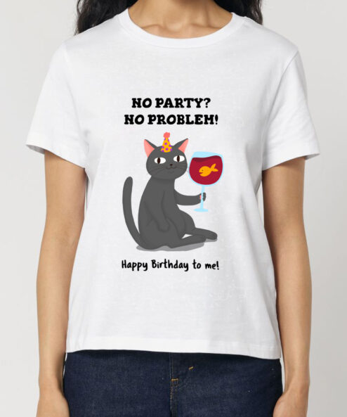 Tricou bumbac organic-Happy Birthday (Black Cat), Femei