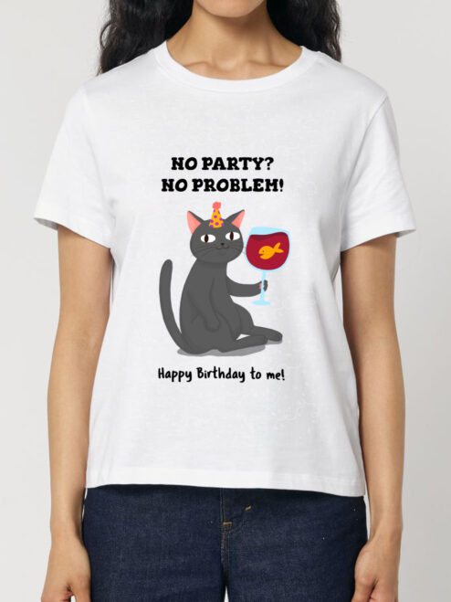 Tricou bumbac organic-Happy Birthday (Black Cat), Femei