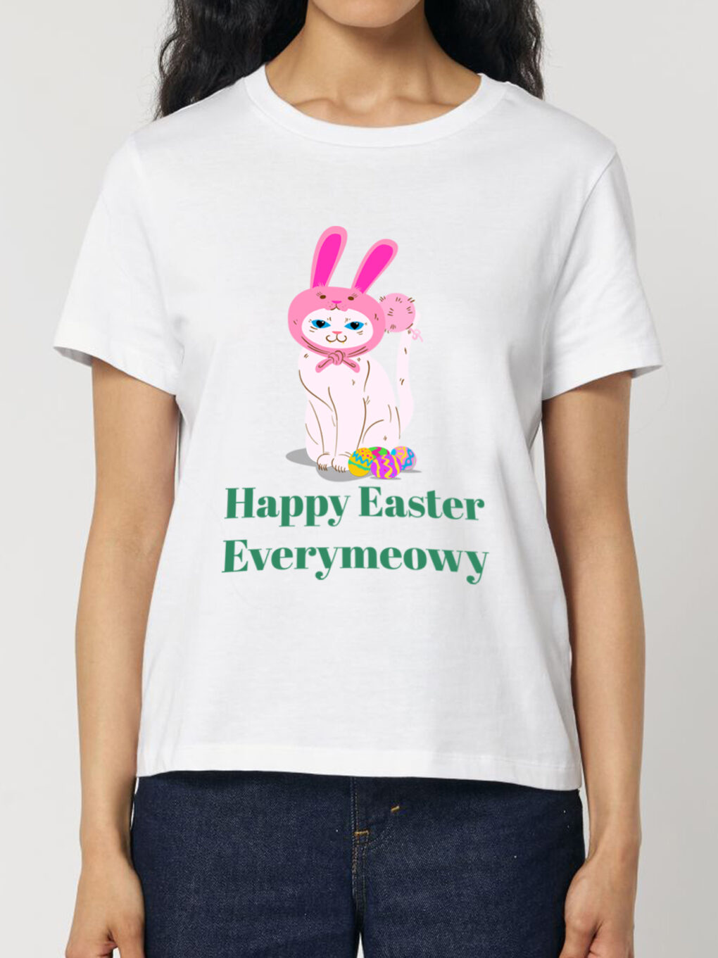 Tricou bumbac organic-Happy Easter Everymeowy, Femei