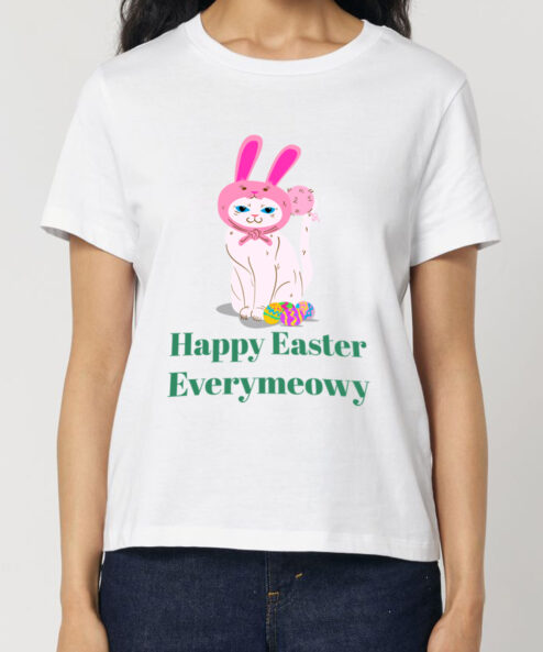 Tricou bumbac organic-Happy Easter Everymeowy, Femei