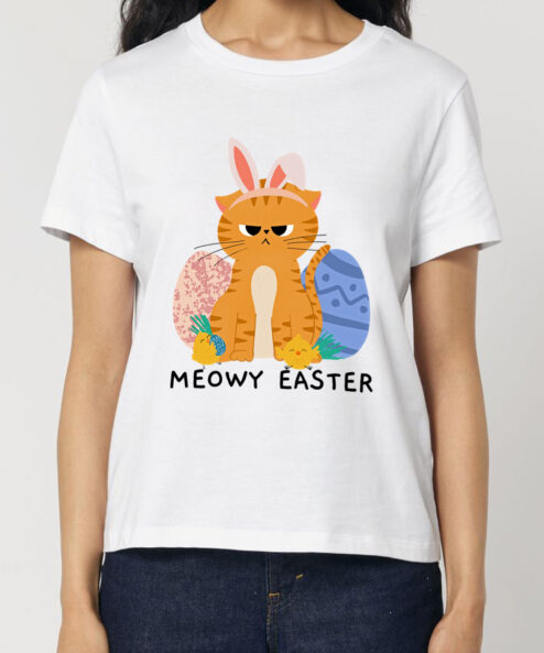 Tricou bumbac organic-Meowy Easter, Femei