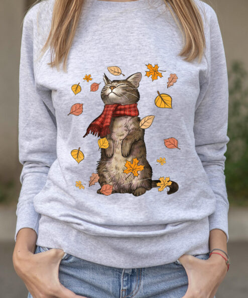 Bluza printata-Autumn Cat, Femei