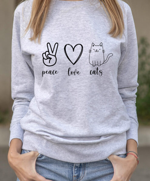 Bluza printata-Peace, Love, Cats-Femei