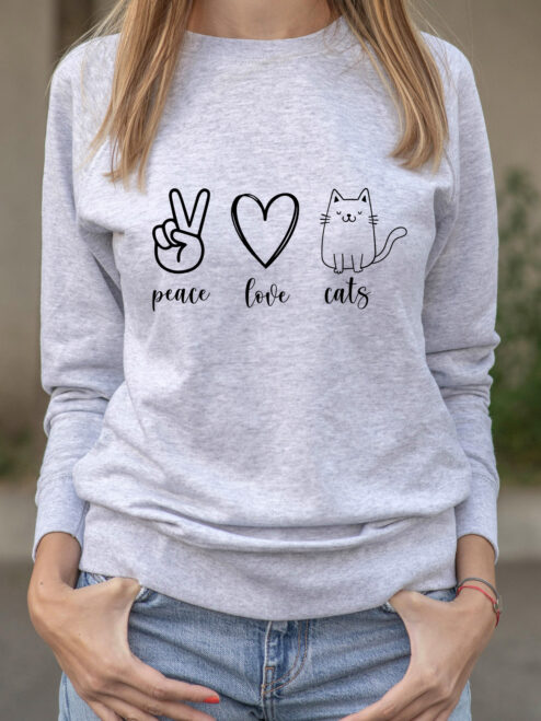 Bluza printata-Peace, Love, Cats-Femei