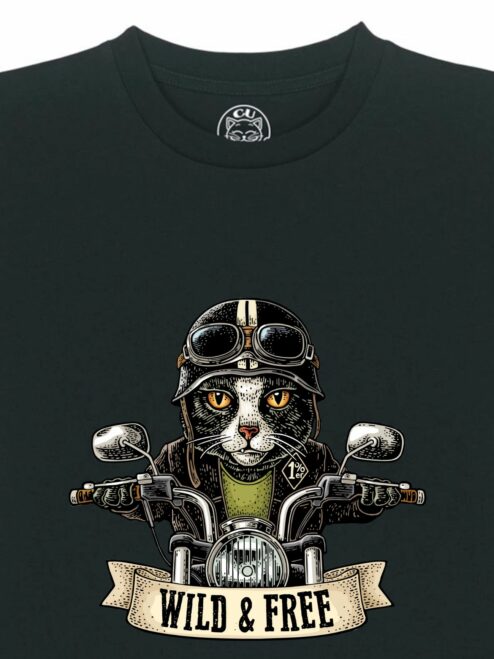 Tricou din bumbac organic Premium-Pisica Motociclista