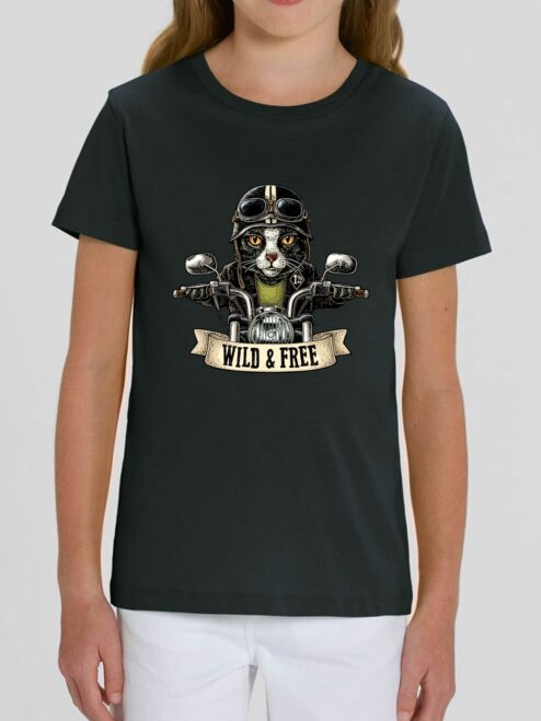 Tricou din bumbac organic Premium-Pisica Motociclista