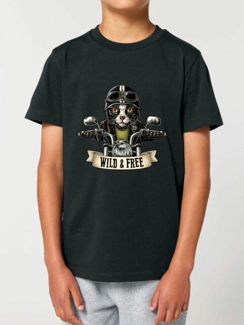 Tricou din bumbac organic Premium-Pisica Motociclista